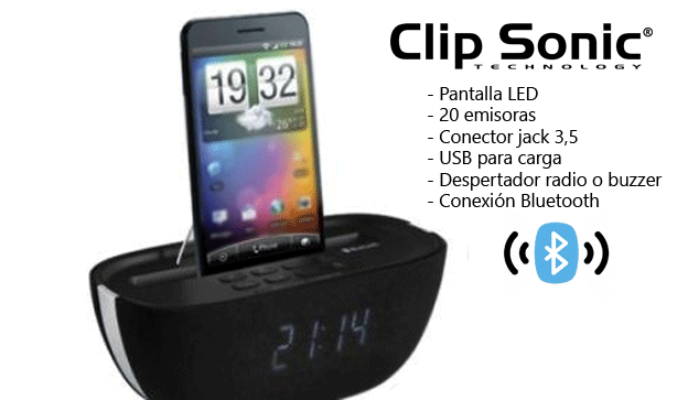 Radio despertador Bluetooth y Cargador
