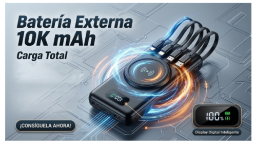 Batería externa 10.000 mAh universal carga inalámbrica